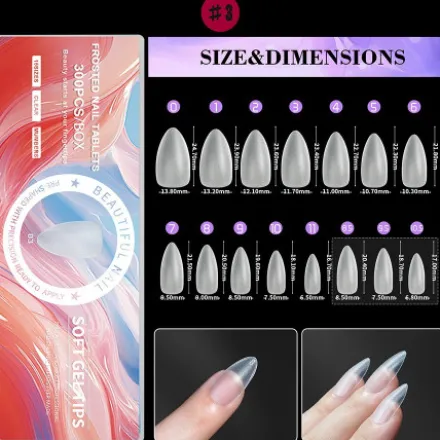 3 - Full Frosted Nail Tips (300 pieces in box)