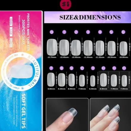 5 - Full Frosted Nail Tips (300 pieces in box)